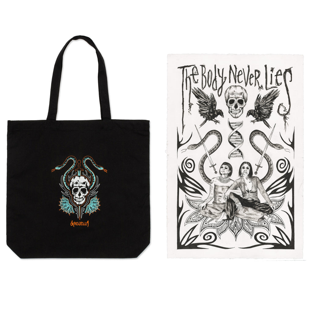 Hand Drawn Poster and The Body Never Lies Tote Bag Combo